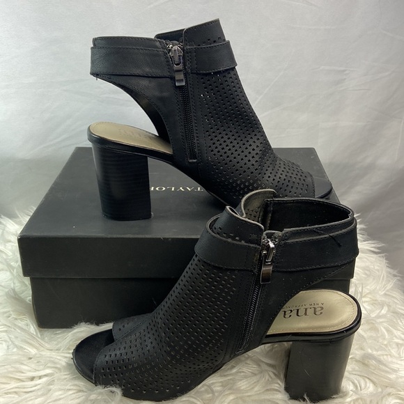ANA “ANA TROUT” Vegan Leather Peep Toe Punch Out Heel - Picture 3 of 10